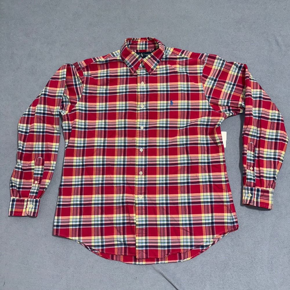 Polo Ralph Lauren Custom Fit Plaid Button Down Shirt Red Yellow Men Size Large